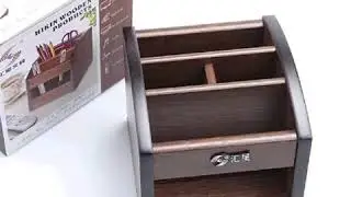 4-compartment Wooden Storage Box Pen Holder