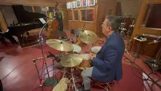 Playing drums in the big room at Rudy VanGelder's studio