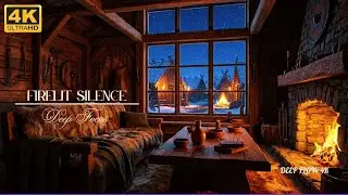 Fireplace Inside a Snowy Cabin ❄️ Wind & Subtle Door Sounds  for Focus (1 Hour)