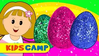 Suprise Eggs Nursery Rhymes | Play Doh Surprise Eggs with Elly and Eva by KidsCamp
