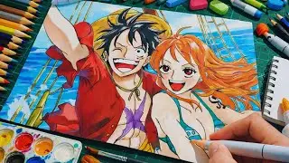 Aprenda Esboço e Pintura em 1 Vídeo | Desenhando Luffy e Nami - One Piece
