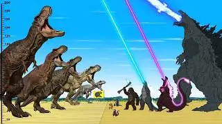 Team Godzilla & KONG vs ALL Giant T-Rex Dinosaur: Who Will Survive?