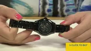 EMPORIO ARMANI Black Automatic Skeletonized Ceramic Watch