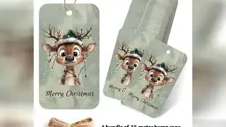 50pcs Christmas Hanging Tags With Hemp Rope-Cute Deer Design,Card-Making Tag For Xmas Gift Wrap,Part
