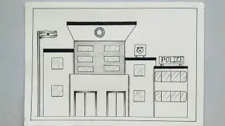 police station drawing || how to draw police station drawing || easy police station drawing