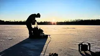 Secluded Back Lake Splake - Hike in Ice Fishing Southern Ontario