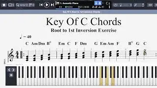 6.Piano Chord Inversion Exercise: Root to 1st Inversion (Key C) Easy