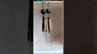 Vintage Metal Ball, Tin, Chain, Long Bone and Antique Glass Charm Earrings