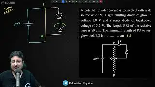 A potential divider circuit is connected with a dc source of 20 V, a light emitting diode of glow in