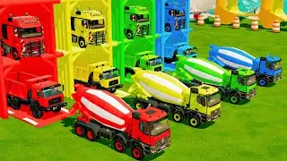 COLORFUL MIXER TRUCK TRANSPORT WITH MAN TRUCKS AND DOUBLE FLATBED TRAILER - FARMING SIMULATOR 22