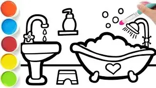 How to draw a bathroom and color it for fun for kids