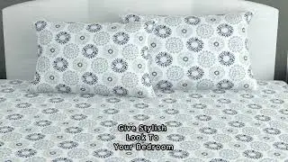 Harmony Unveiled: Blue and Grey Dahila Cotton Bedsheet | Divine Casa Bedroom Collection