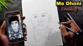 Ms Dhoni Drawing 💛, Childhood pic, step by step Outline tutorial