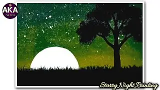 Starry Night Painting | Night Scenery | Acrylic Painting Easy