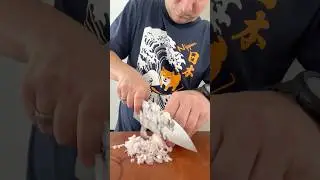 Cutting a Shallot with Pops ProCut Gyuto by Hudson Torrens #handmade #kitchentools