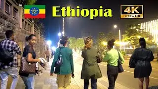 ማታ በሚያምር መብራት ከሸበሌ ሆቴል - AU|  Addis Ababa Walking Tour @Night(379) , 🇪🇹 Ethiopia [4K]