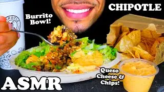 ASMR CHIPOTLE BOWL WITH RICE CORN QUESO CHEESE SAUCE AND CHIPS MUKBANG JERRY *BIG BITES*