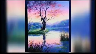 Riverside landscape acrylic painting @proko #acrylic painting #shorts