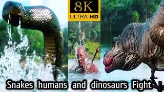 Snakes Humans and Dinosaur Fight || Ai Animals Video || New Jungle Video #aljungle
