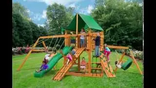 Gorilla Playsets Frontier Swing Set w Amber Posts and Deluxe Green Vinyl Canopy
