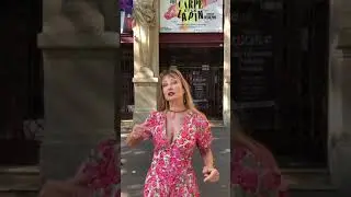 French actress Carmela Valente presents one of her story in front of Porte Saint Martin Theater.