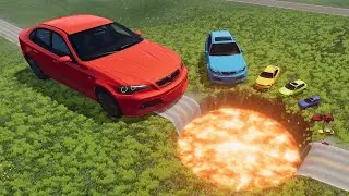 Giant & Small Cars vs Giant Lava Pit &ndash; BeamNG Drive  BeamNG Crash