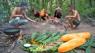 Wow Weird 2021 - Hunting Two Wild Chicken to Curry with Bread Recipe in Forest Eating Delicious