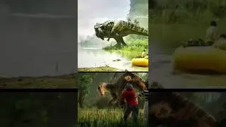 T-rex (JWR) and suchomimus (JWCT) scene comparisons #jurassicworld #chaostheory #dinosaur