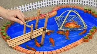 Mini Tractor Cement Bridge Construction | Mini Fish Pond & Water Well | DIY Mini Projects