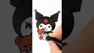 🖤 Kuromi & Teddy Bear 🧸 Glitter Coloring for Kids ✨ #art #sanrio #kuromi #color #trending