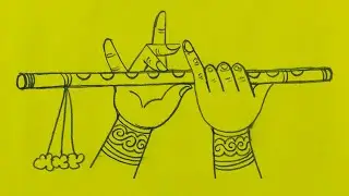 Shri Krishna flute playing hand shape drawing easy steps || Easy drawing tutorial 