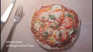 Meine erste vegetarische Pizza:  mit Zuccinischeiben und Tomaten, herzhaft und lecker