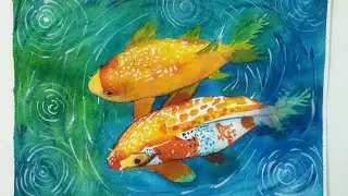 An easy way to paint a Koi Fish Pond scene  #tutorial #watercolor #art #fpy #painting #koi #koifish 