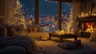 Heavy Christmas snowfall drifting beyond dark forests | soothing winter night sleep ambience