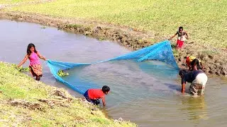 Best fishing video - Traditional net fishing in small village river - New net fishing video