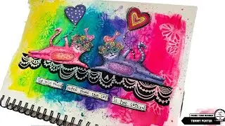 Bright Art Journal page with rainbows and cats