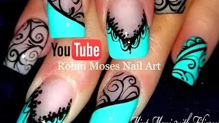 Black Lace Mint Mani | DIY Hand Painted Nail Art Design Tutorial