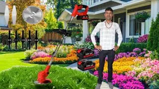 Cordless Grass Cutting Machine Garden Trimmer Mowing Lawn with Wheel कॉर्डलेस ग्रास ट्रिमर , garden 