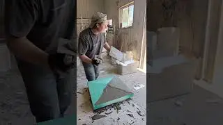 Applying cement based coating to foam post caps! The post caps will get acrylic stucco on site.