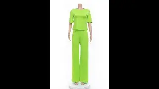 Plus size solid color short sleeve wide leg pants simple casual new stylish loose A48695