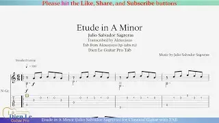Etude in A Minor (Julio Salvador Sagreras) for Classical Guitar with TAB