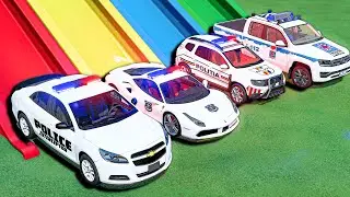 POLICE CAR TRANSPORT CHALLENGE | RAMPS, SLIDES & BRIDGES!