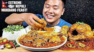 1KG SPICY MUTTON FAT CURRY 🔥😱 + SPICY WHOLE CHICKEN CURRY 🌶️ with Rice   Nepali Mukbang