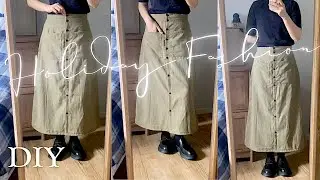 フロントボタンスカートの作り方 DIY Holiday Fashion Outfits Sew Along Tutorial 手作り服 sewing clothesㅣmadebyaya