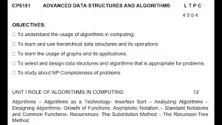 CP5151 Advanced Data Structures and Algorithms - Topic: Algorithms and Algorithms as a Technology