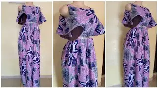 BALL GOWN with COLD SHOULDER CIRCLE  SLEEVES || how to cut and sew A GOWN