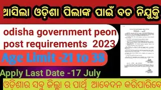 Odisha peon requirements 2023 !10th pass govt job ! odisha government job 2023 ! 10th pass job 2023