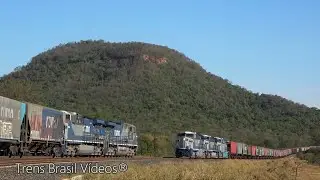 🇧🇷 TRENS em CRUZAMENTO SEM PARADA DENTRO DE PÁTIO | 246 VAGÕES NO TOTAL | ITIRAPINA - SP