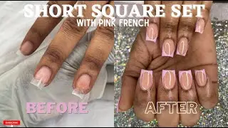 How to do Short Pink French Square Nails 💖