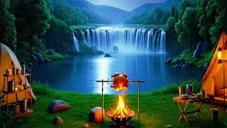 Moonlight Camping Feast  | Relaxing River & Waterfall Sounds for Deep Sleep
